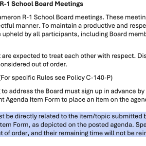 Rules of decorum for the the Cameron school district which 